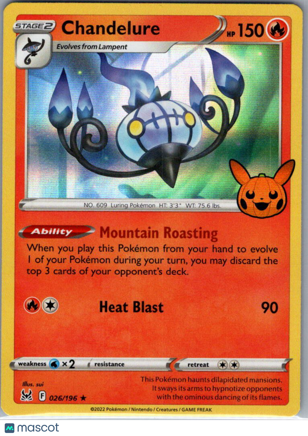 2022 Halloween Chandelure Holo Rare #026/196