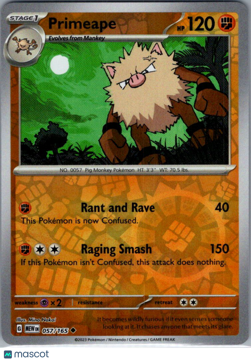 2023 Scarlet & Violet 151 Primeape Reverse Holo Uncommon #57/165