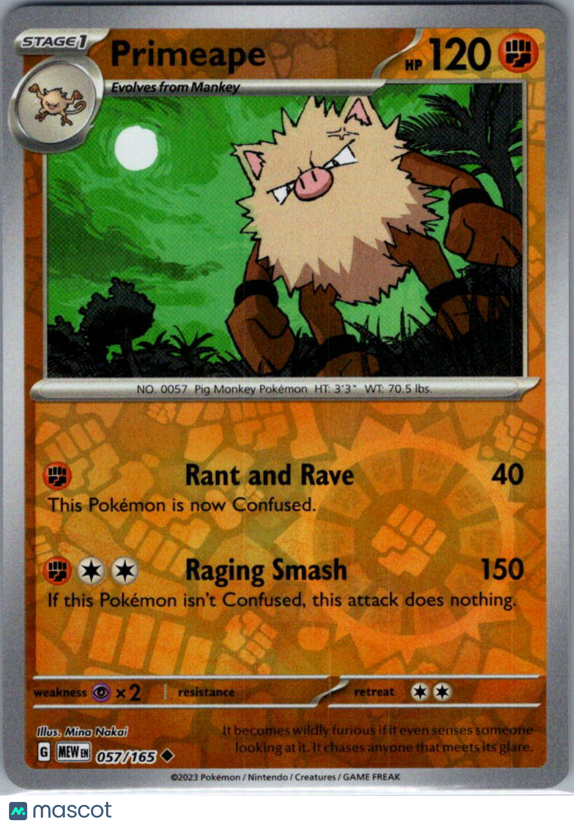 2023 Scarlet & Violet 151 Primeape Reverse Holo Uncommon #57/165