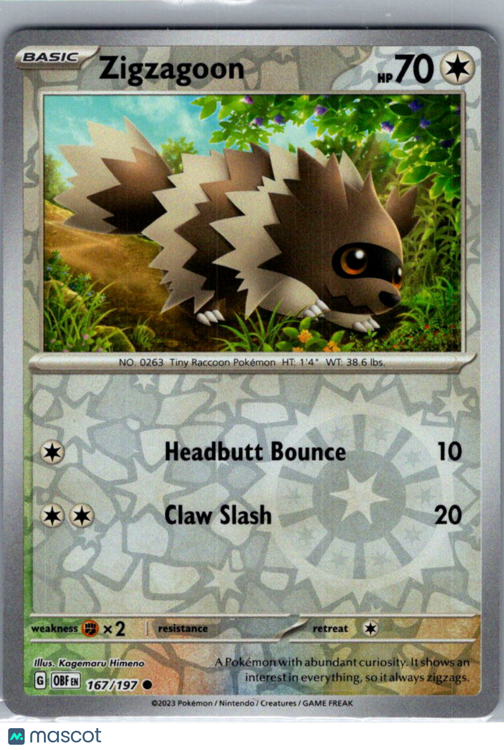2023 Obsidian Flames Zigzagoon Reverse Holo #167/197