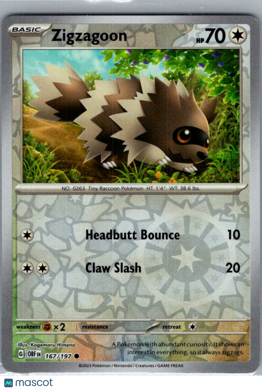 2023 Obsidian Flames Zigzagoon Reverse Holo #167/197