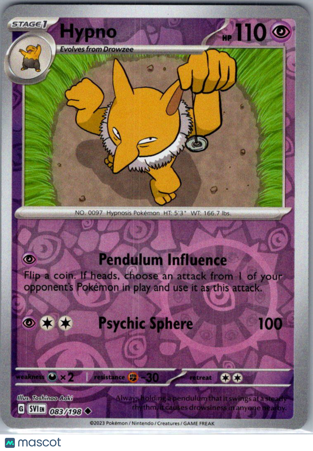 2023 Scarlet & Violet Hypno Reverse Holo Uncommon #83/198