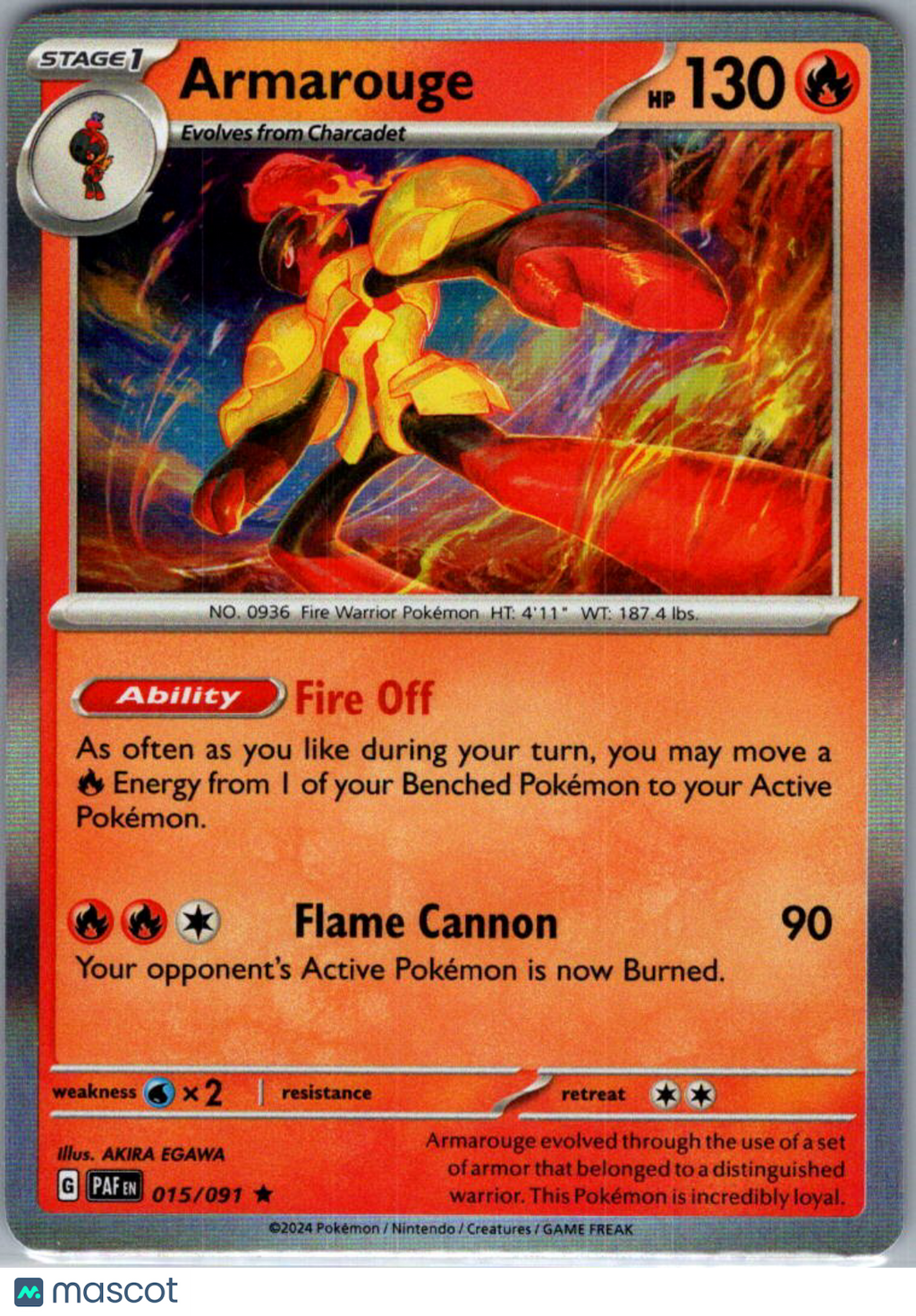 2024 Paldean Fates Armarouge Holo Rare #15/91