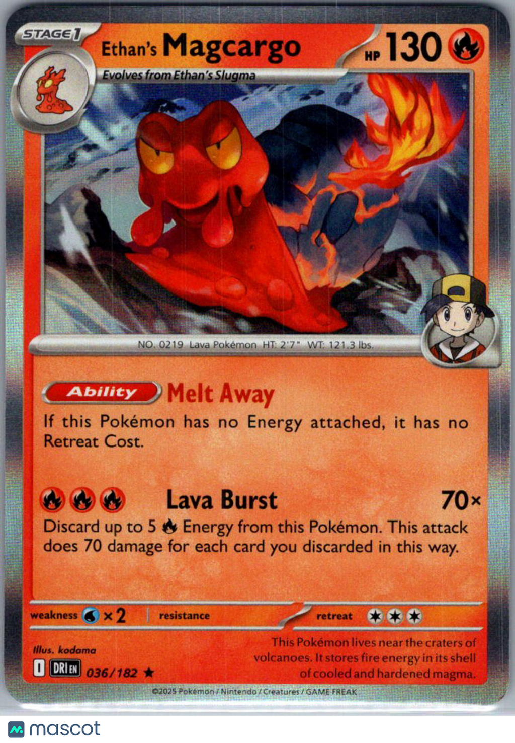 2025 Destined Rivals Ethan's Magcargo Holo Rare #36/182
