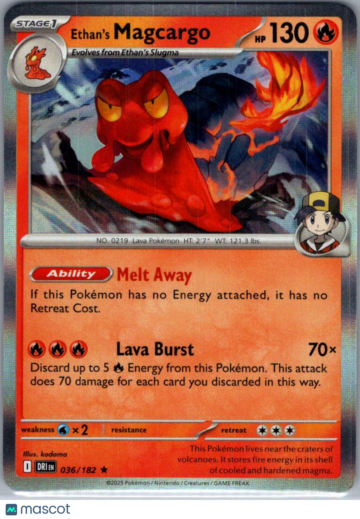 2025 Destined Rivals Ethan's Magcargo Holo Rare #36/182