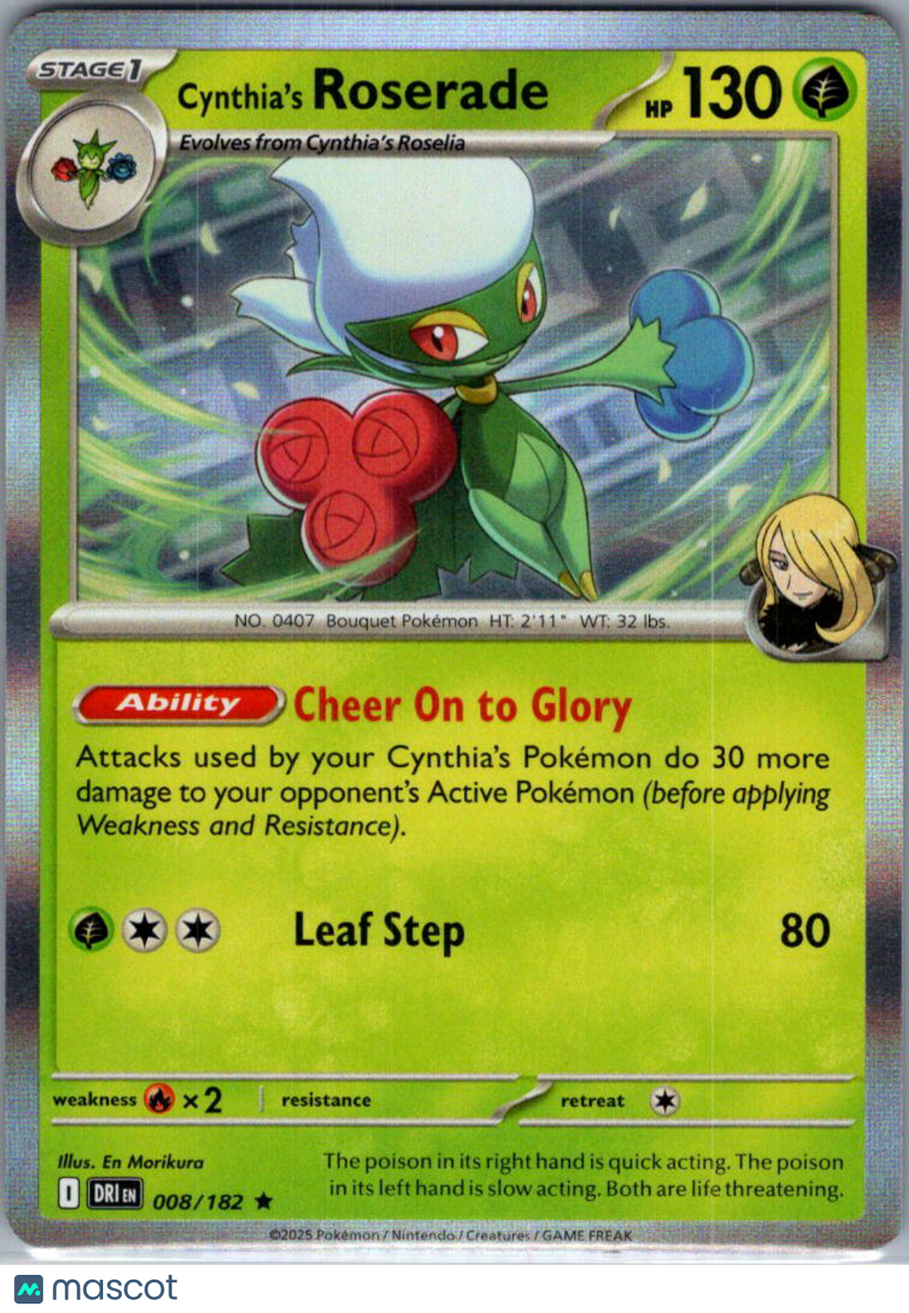2025 Destined Rivals Cynthia's Roserade Holo Rare #8/182