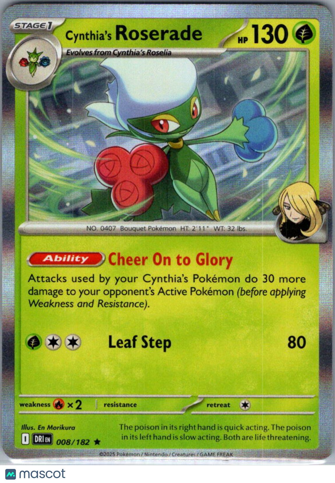 2025 Destined Rivals Cynthia's Roserade Holo Rare #8/182