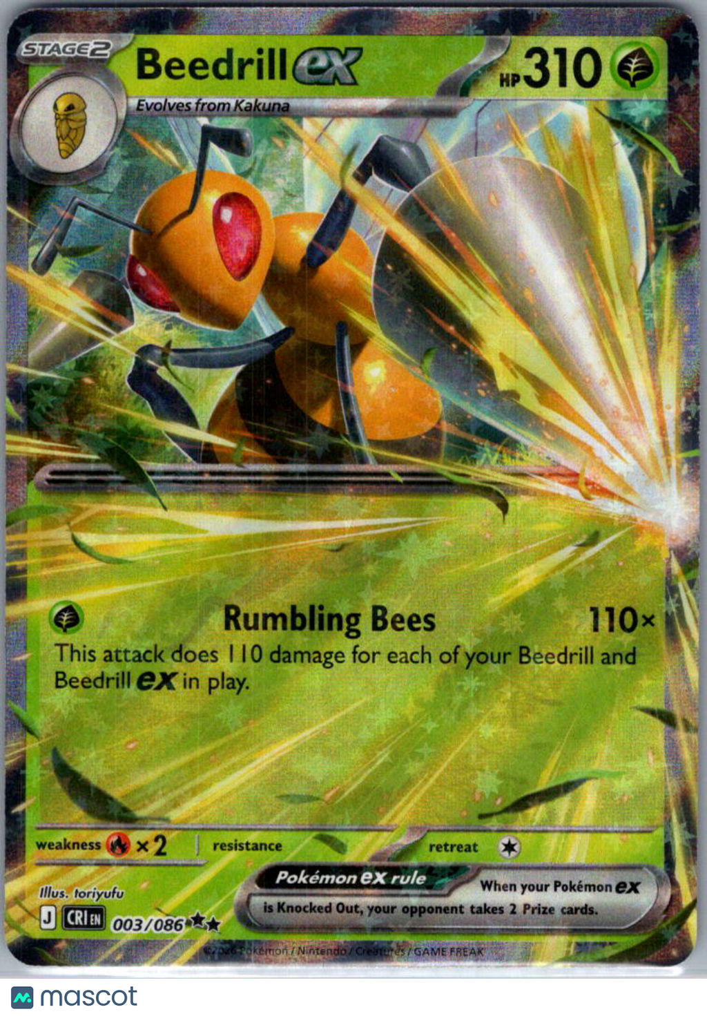 2026 Chaos Rising Beedrill EX Holo Double Rare RR #3/86