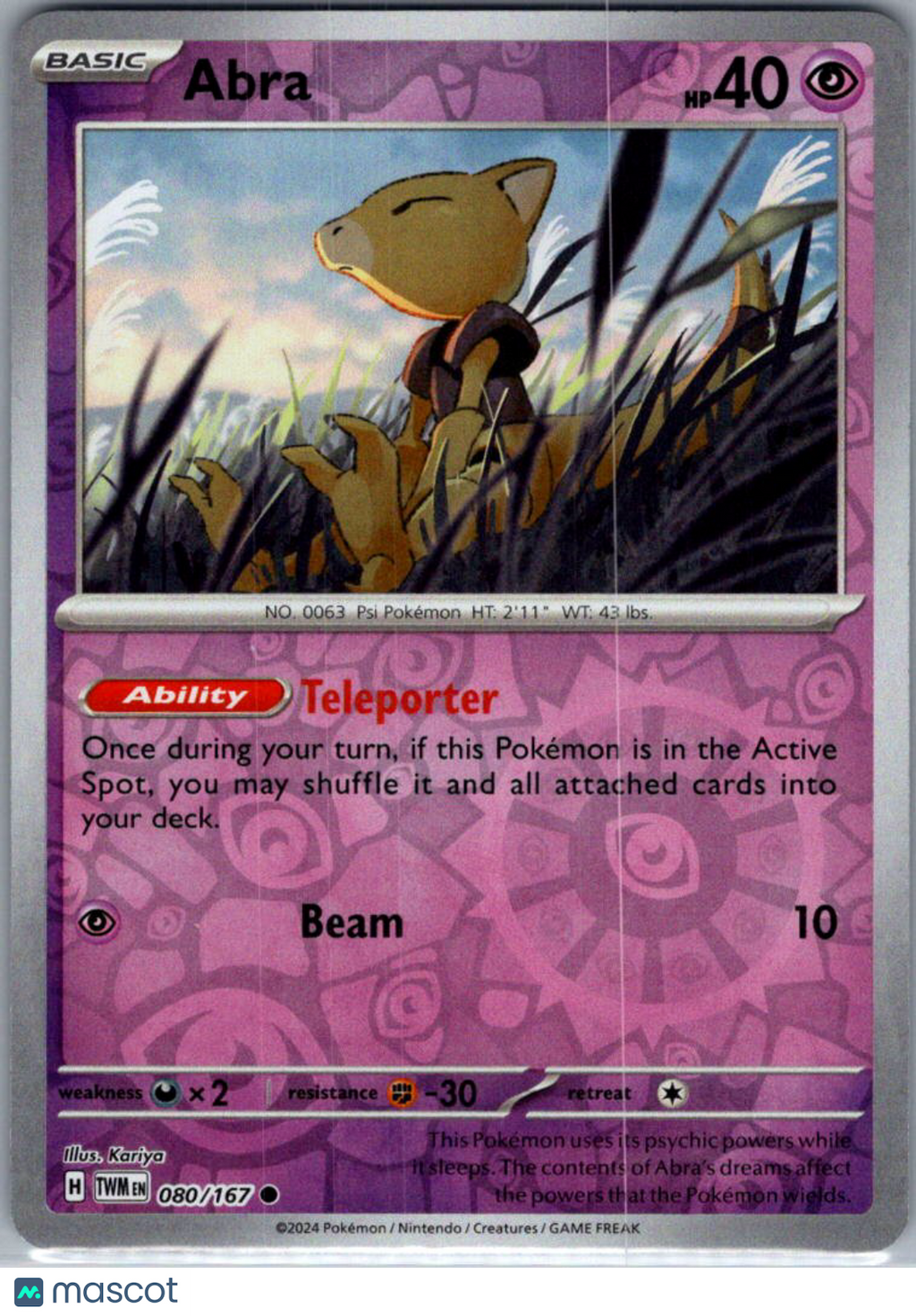 2024 Twilight Masquerade Abra Reverse Holo #80/167