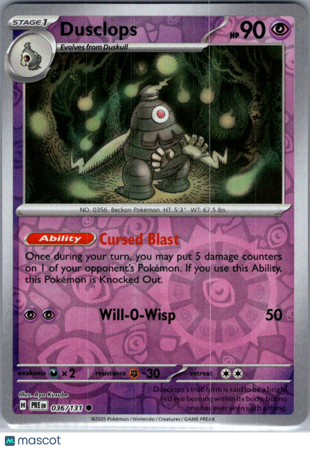 2025 Prismatic Evolutions Dusclops Reverse Holo #36/131