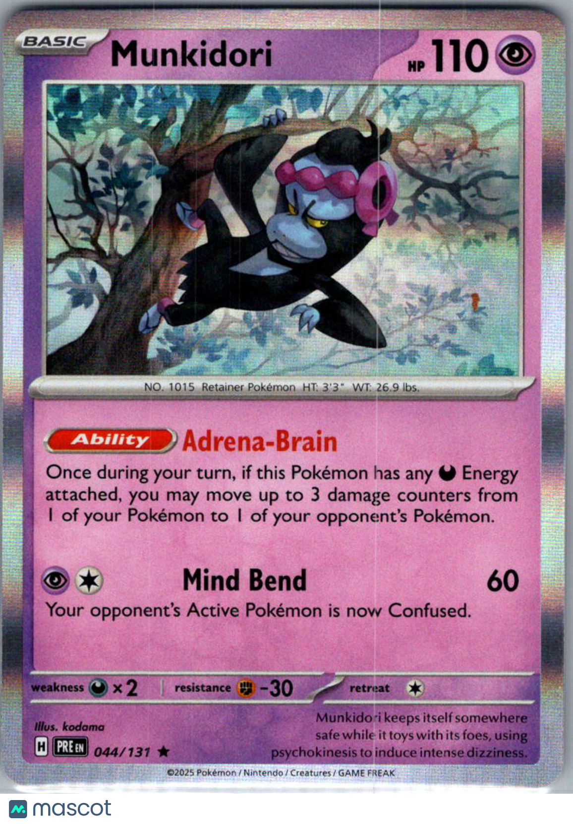 2025 Prismatic Evolutions Munkidori Reverse Holo Rare #44/131