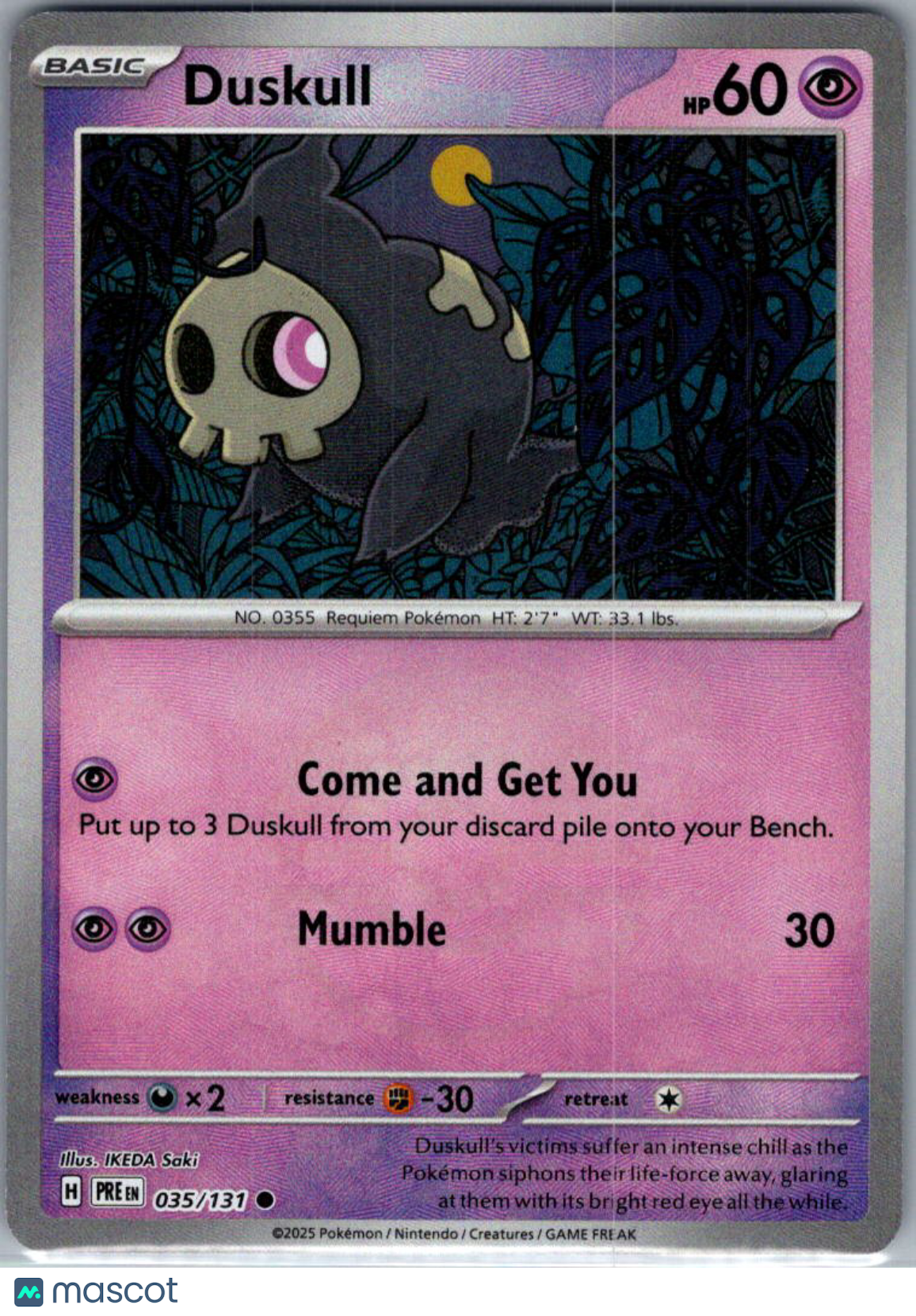 2025 Prismatic Evolutions Duskull Reverse Holo Pokeball #35/131
