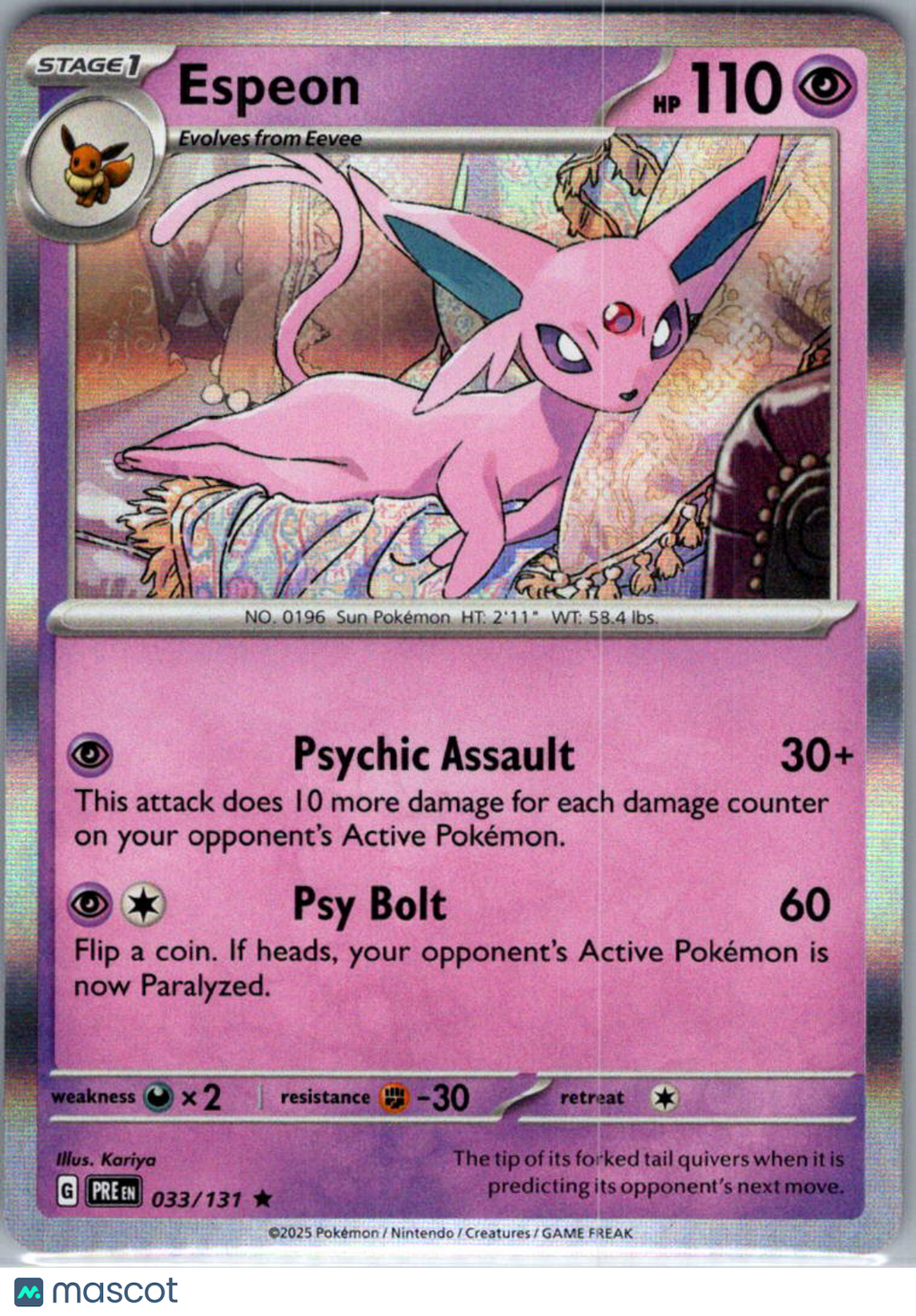 2025 Prismatic Evolutions Espeon Reverse Holo Rare #33/131