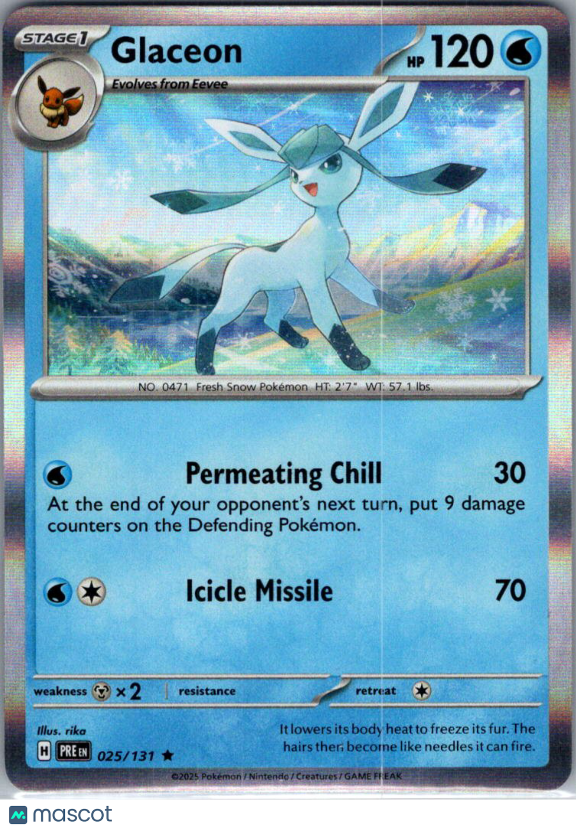 2025 Prismatic Evolutions Glaceon Reverse Holo Rare #25/131