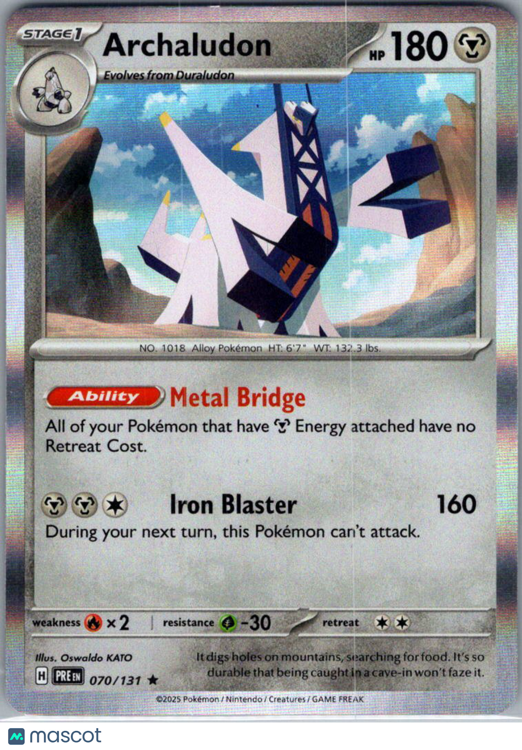 2025 Prismatic Evolutions Archaludon Reverse Holo Rare #70/131