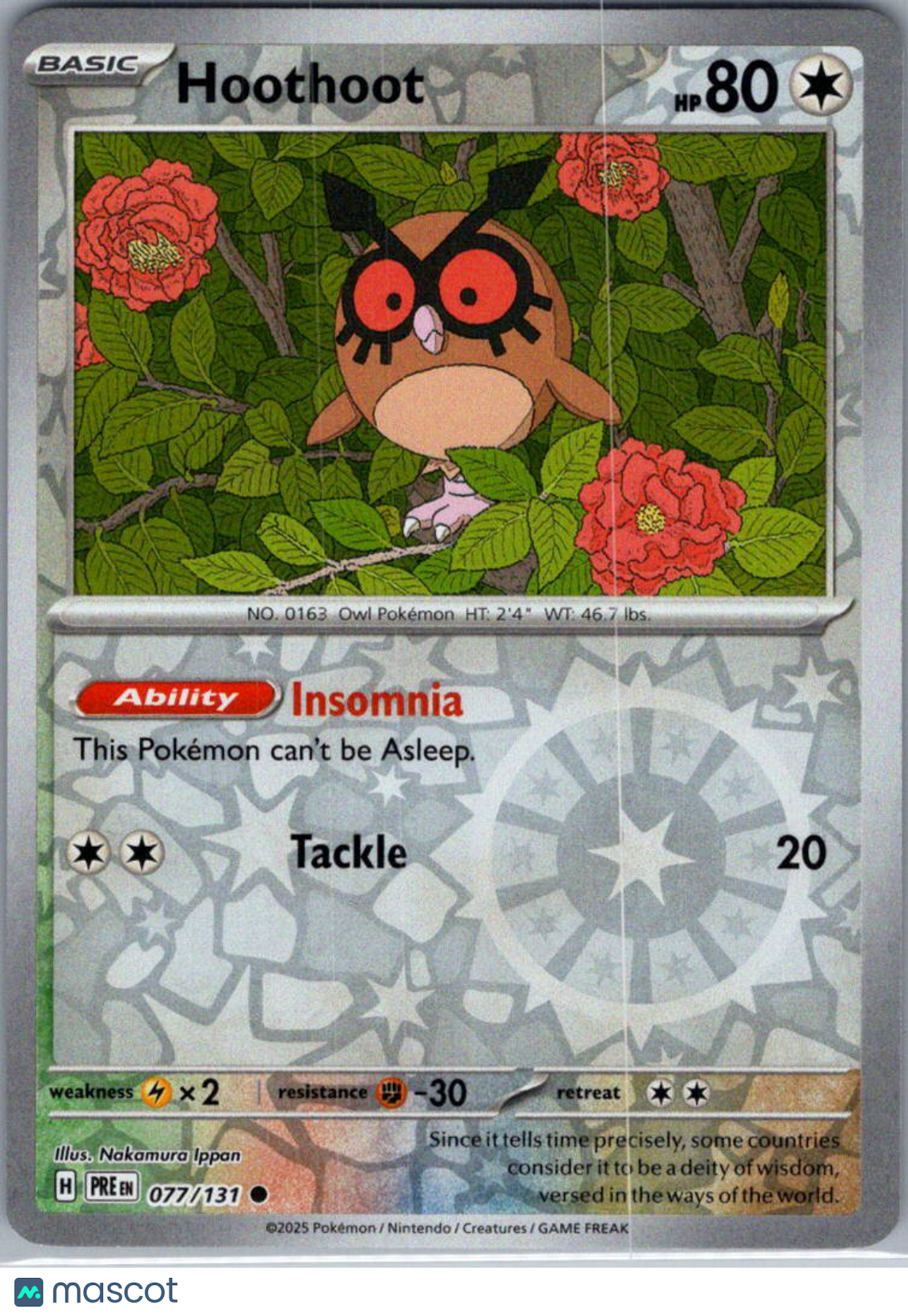 2025 Prismatic Evolutions Hoothoot Reverse Holo #77/131