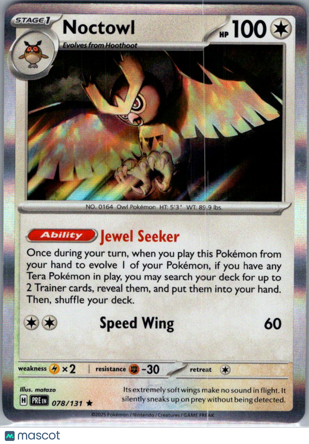 2025 Prismatic Evolutions Noctowl Holo Rare #78/131