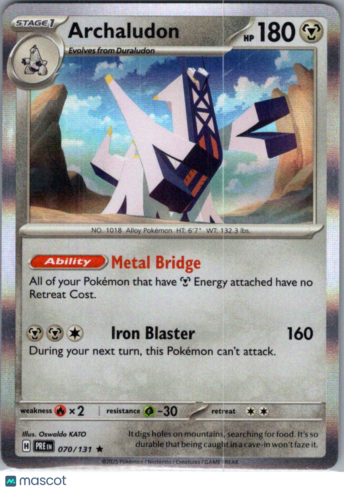 2025 Prismatic Evolutions Archaludon Holo Rare #70/131