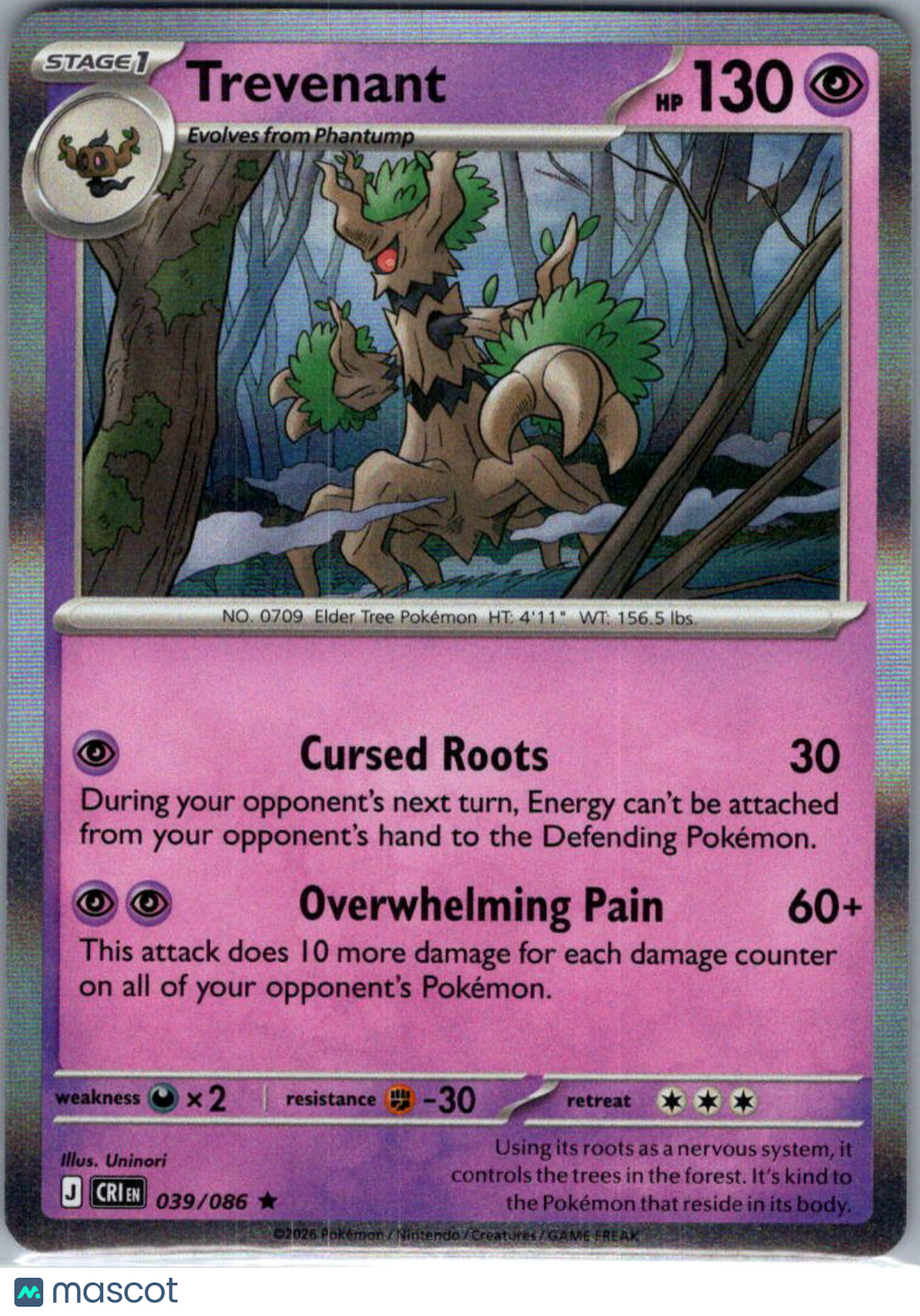 2026 Chaos Rising Trevenant Reverse Holo Rare #39/86
