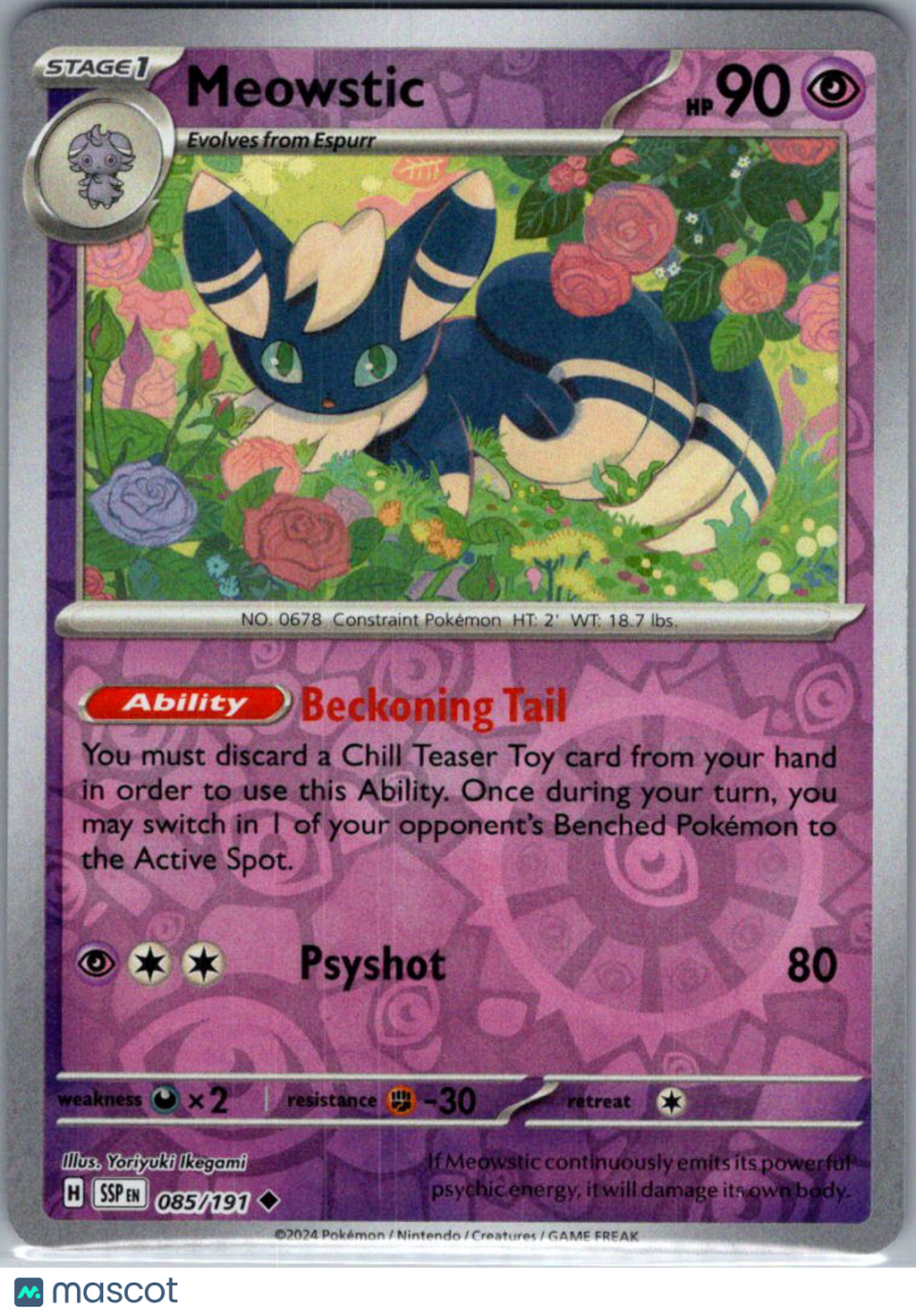 2024 Surging Sparks Meowstic Reverse Holo Uncommon #85/191