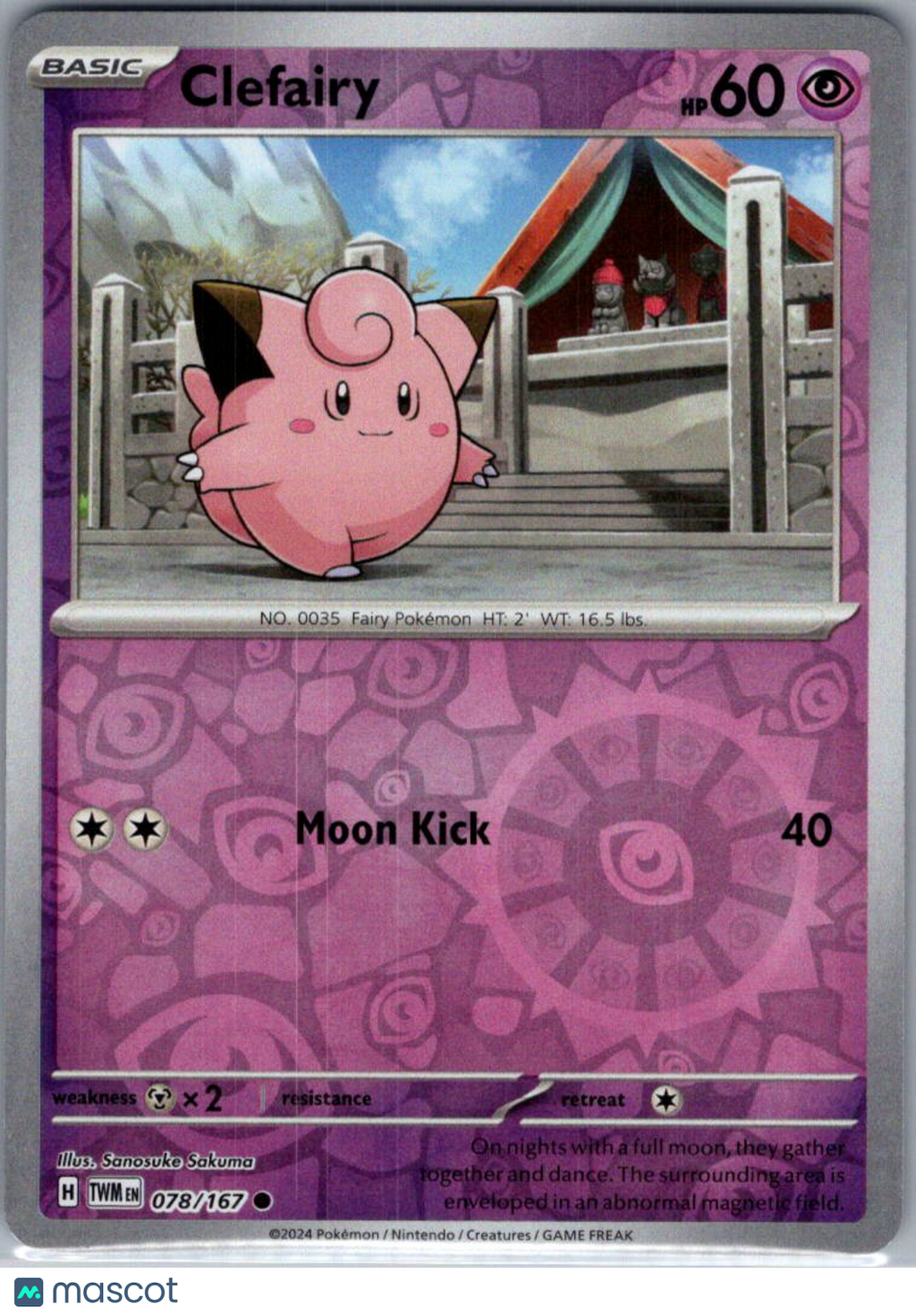 2024 Twilight Masquerade Clefairy Reverse Holo #78/167