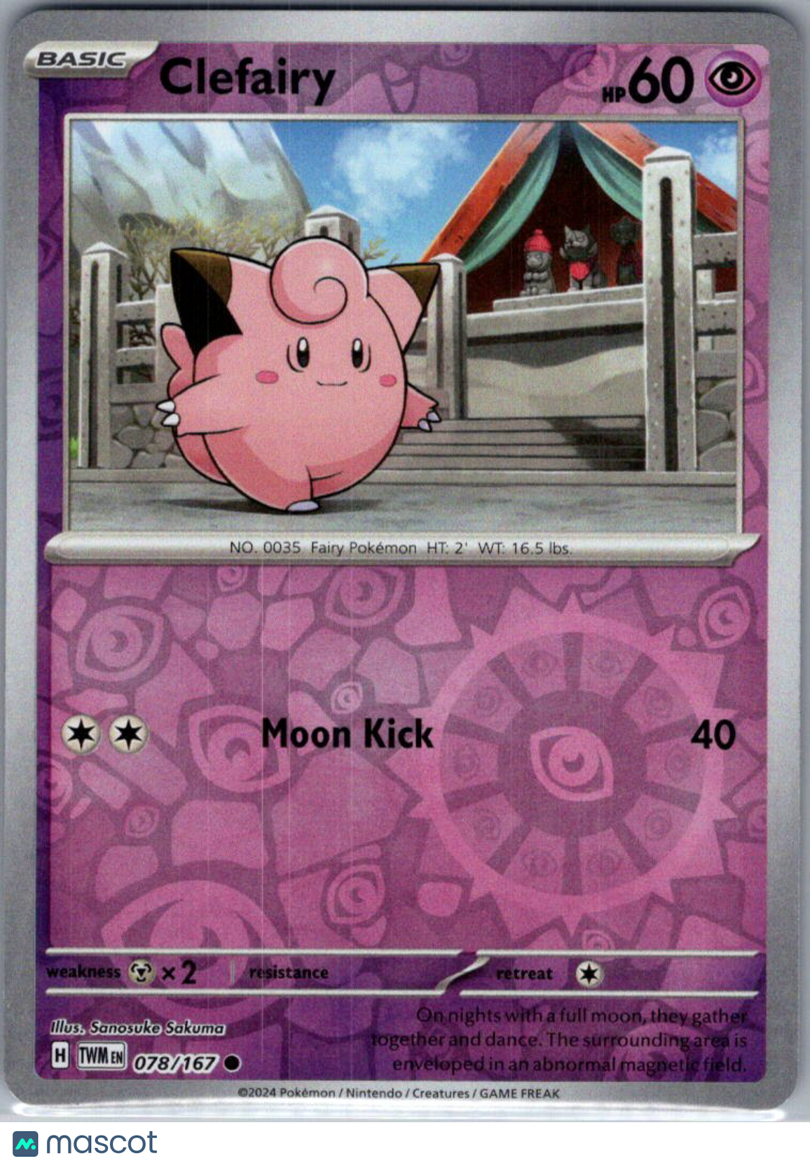 2024 Twilight Masquerade Clefairy Reverse Holo #78/167