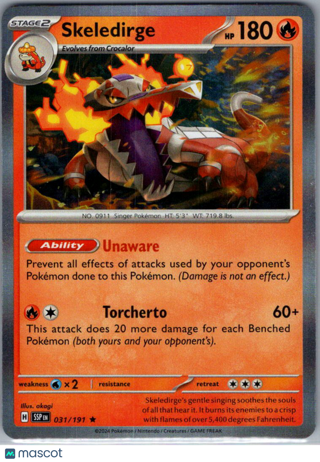 2024 Surging Sparks Skeledirge Holo Rare #031/191