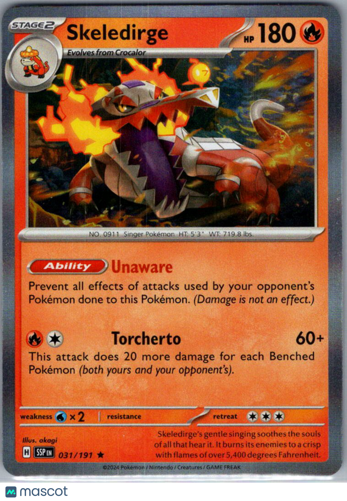 2024 Surging Sparks Skeledirge Holo Rare #031/191