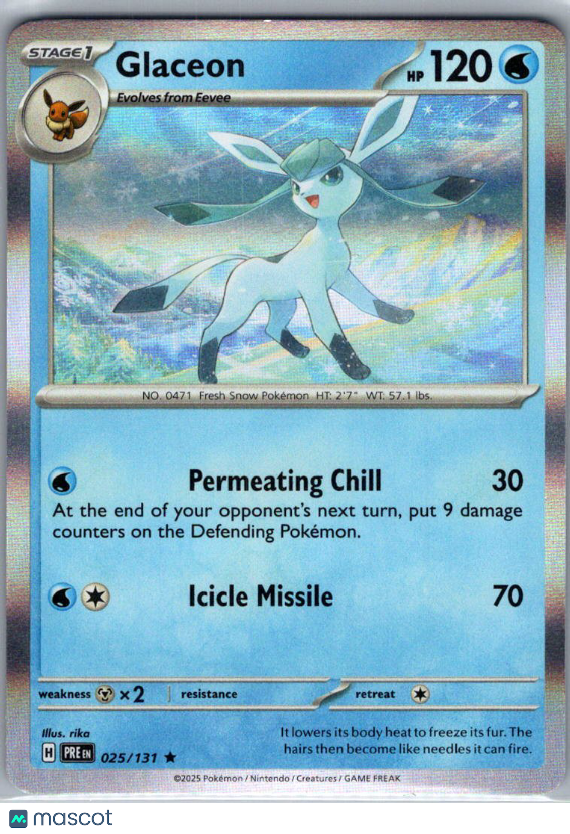 2025 Prismatic Evolutions Glaceon Holo Rare #25/131