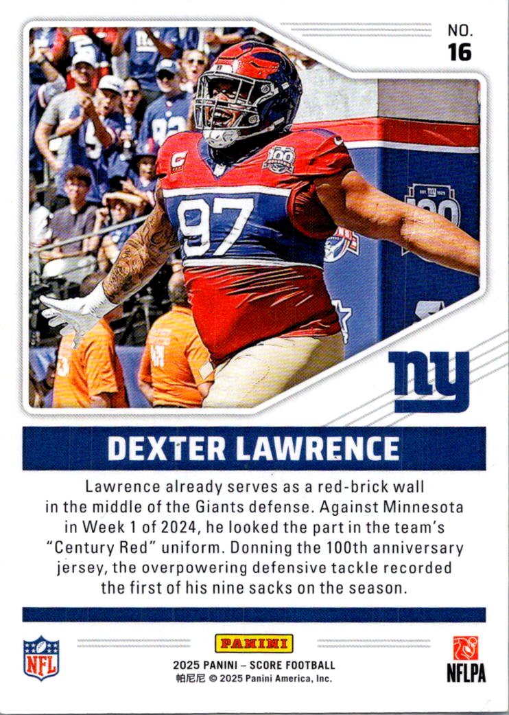 2025 Score Throwbacks Dexter Lawrence #16