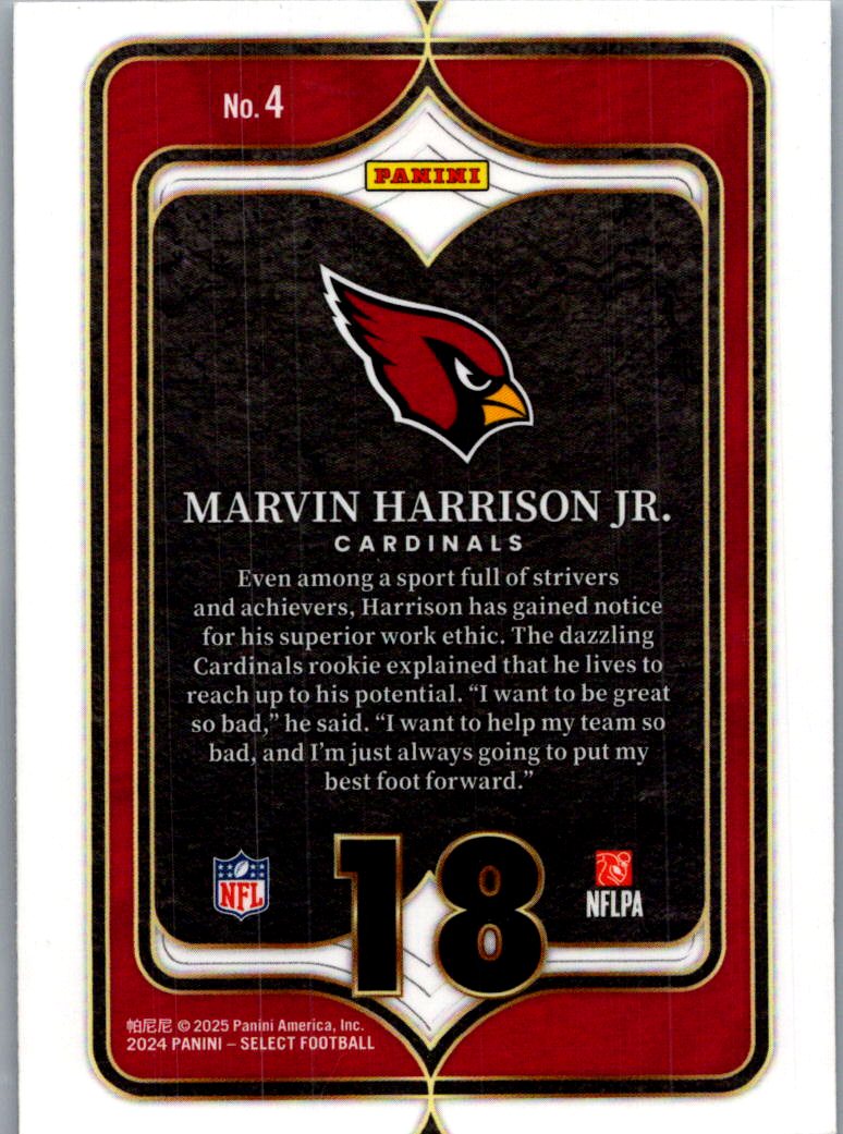 2025 Panini Select Football Numbers Marvin Harrison Jr. #4 RC