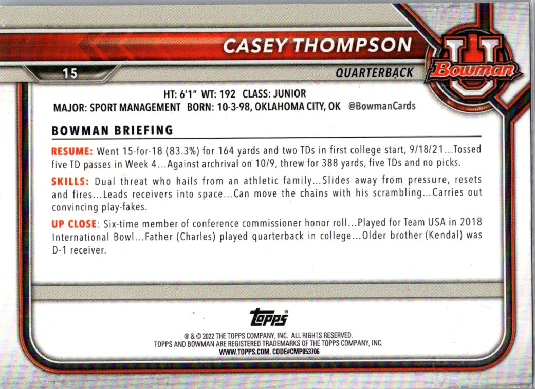 2022 Bowman University Casey Thompson #15