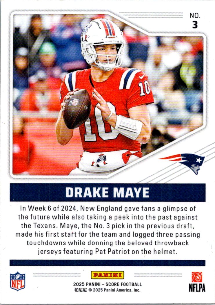 2025 Panini Score Throwbacks Drake Maye #3