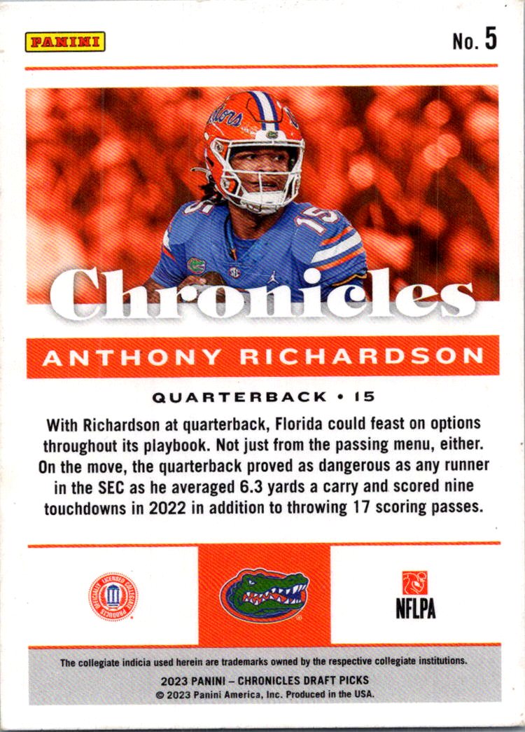 2023 Panini Chronicles Draft Picks Anthony Richardson #5 RC