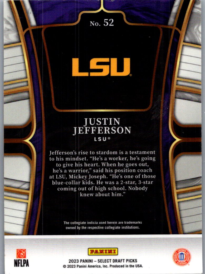 2023 Panini Select Draft Picks Justin Jefferson #52