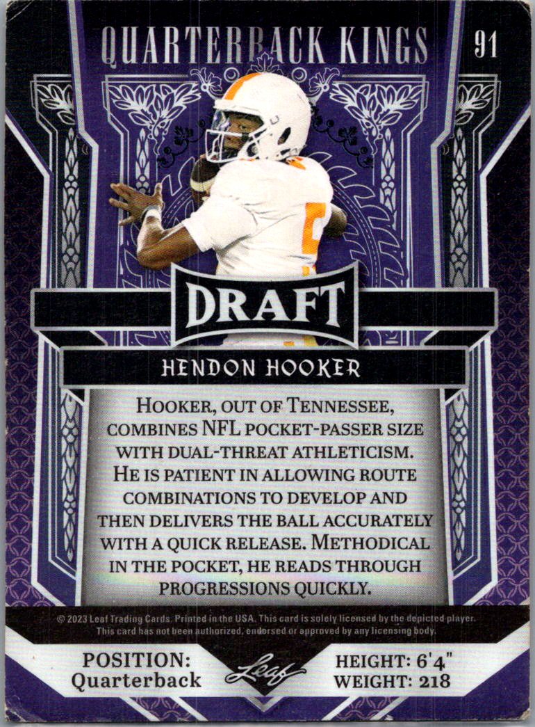 2023 Leaf Draft Quarterback Kings Hendon Hooker #91 Purple