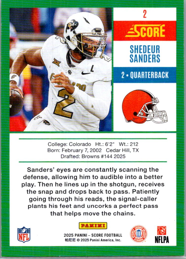 2025 Panini Score Shedeur Sanders #2