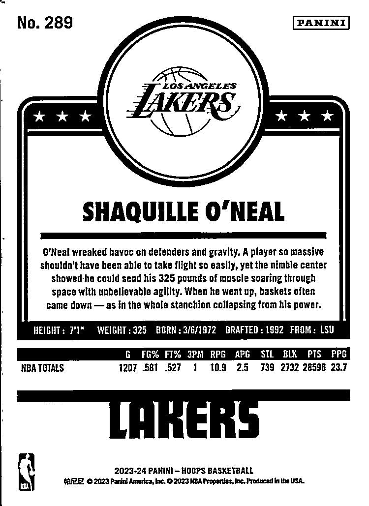 2023 Panini Hoops Shaquille O'Neal #289