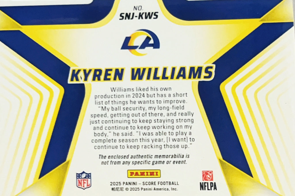 2025 Panini Score Football Stars of the NFL Kyren Williams #SNJ-KWS Memorabilia