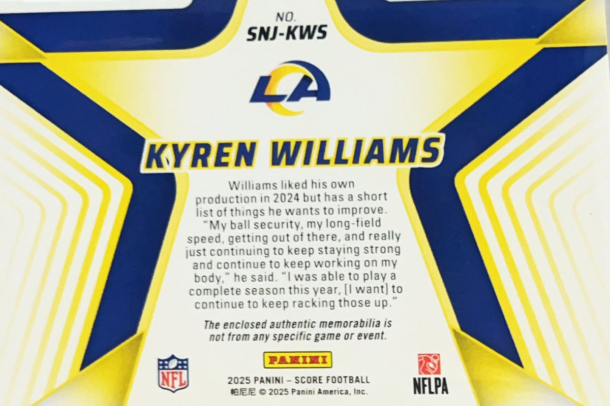 2025 Panini Score Football Stars of the NFL Kyren Williams #SNJ-KWS Memorabilia