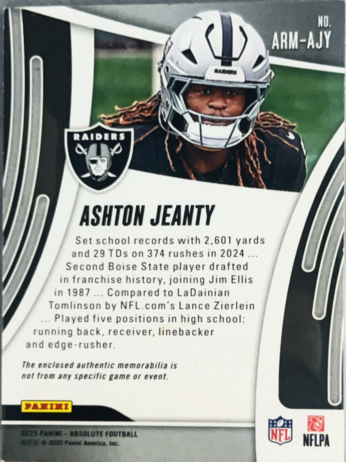 2025 Panini Absolute Football Ashton Jeanty #ARM-AJY RC Memorabilia