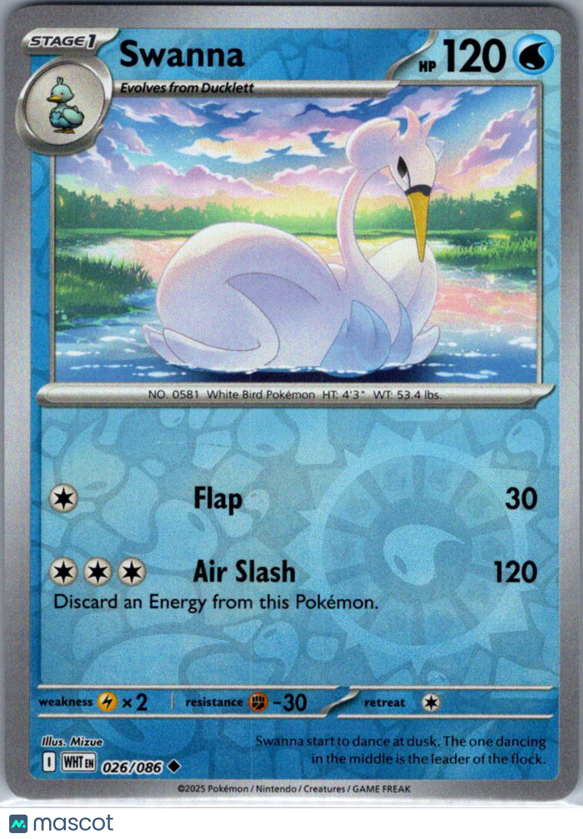 2025 White Flare Swanna Reverse Holo Uncommon #26/86