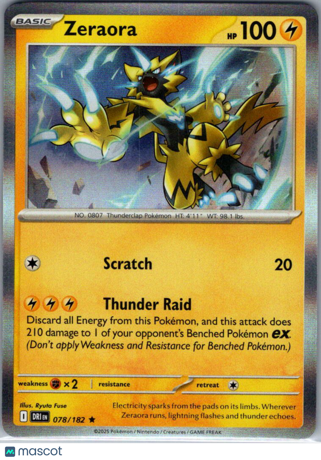 2025 Destined Rivals Zeraora Reverse Holo Rare #78/182