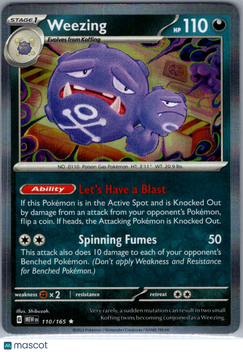 2023 Scarlet & Violet 151 Weezing Reverse Holo Rare #110/165