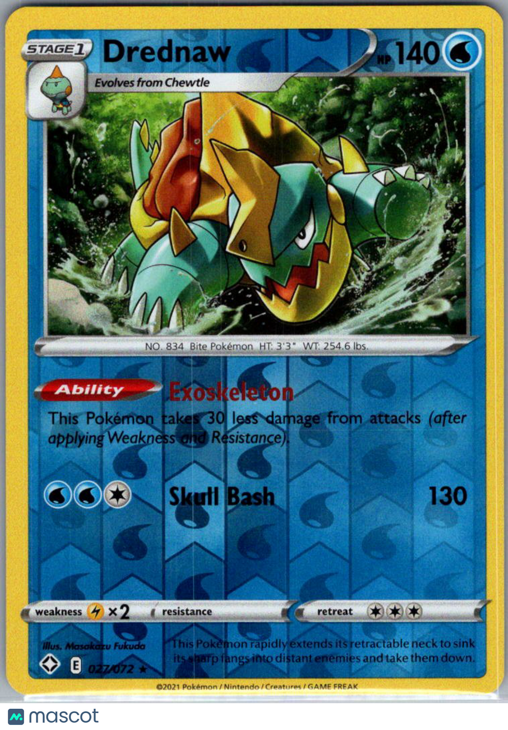2021 Shining Fates Drednaw Reverse Holo Rare #27/72