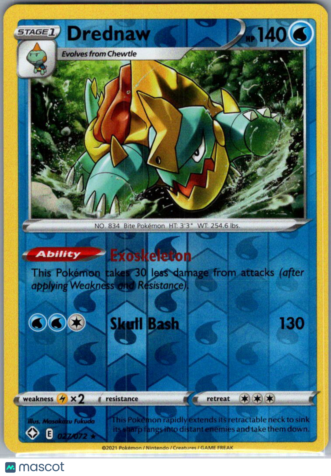 2021 Shining Fates Drednaw Reverse Holo Rare #27/72