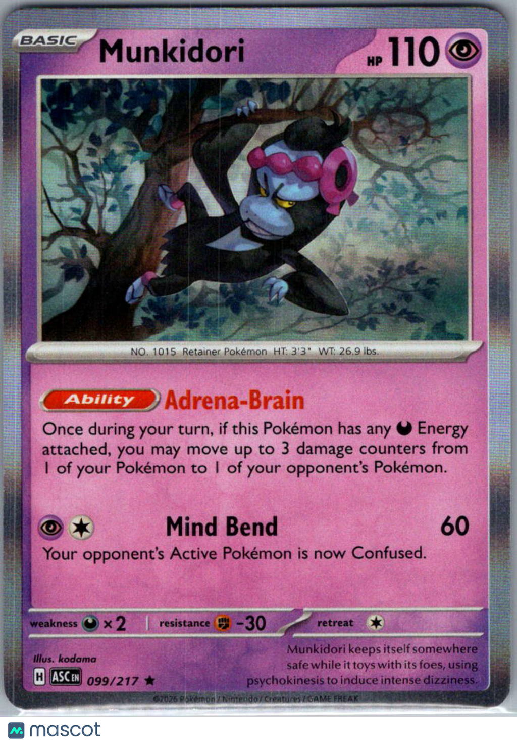 2026 Mega Evolution – Ascended Heroes Munkidori Holo Rare #99/217
