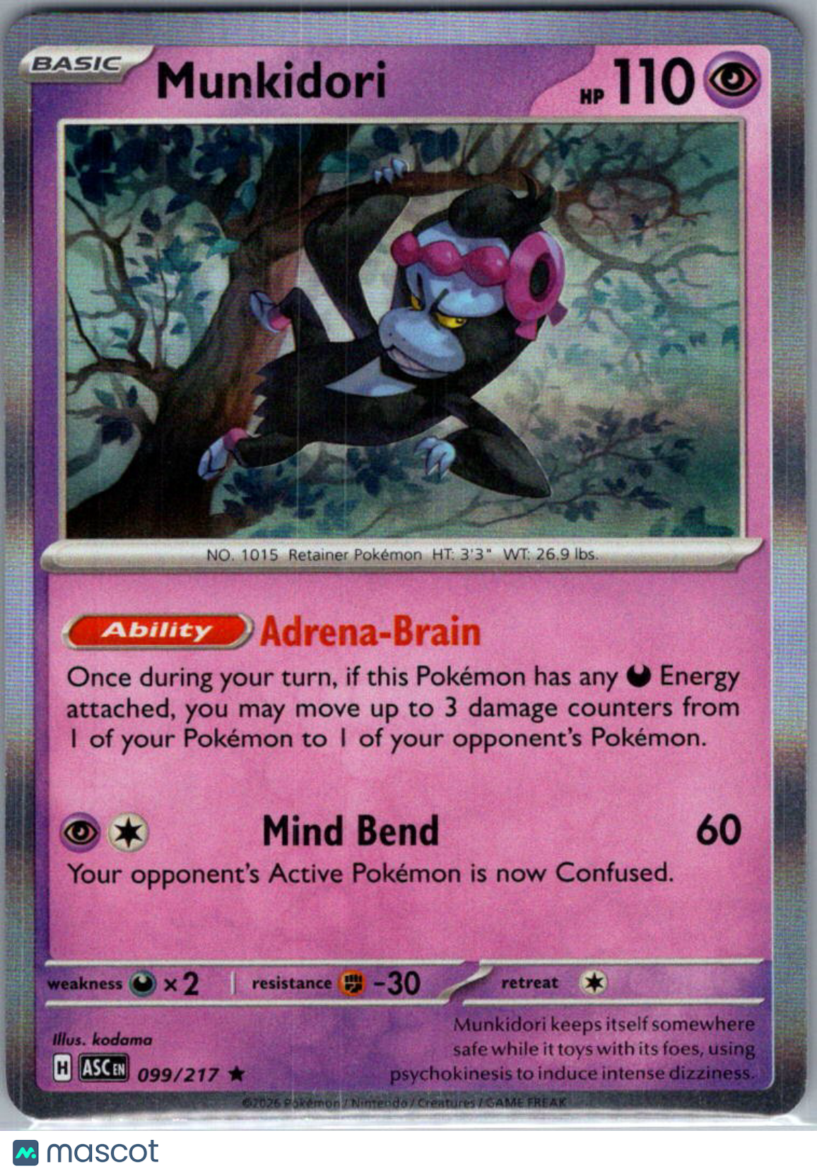 2026 Mega Evolution – Ascended Heroes Munkidori Holo Rare #99/217