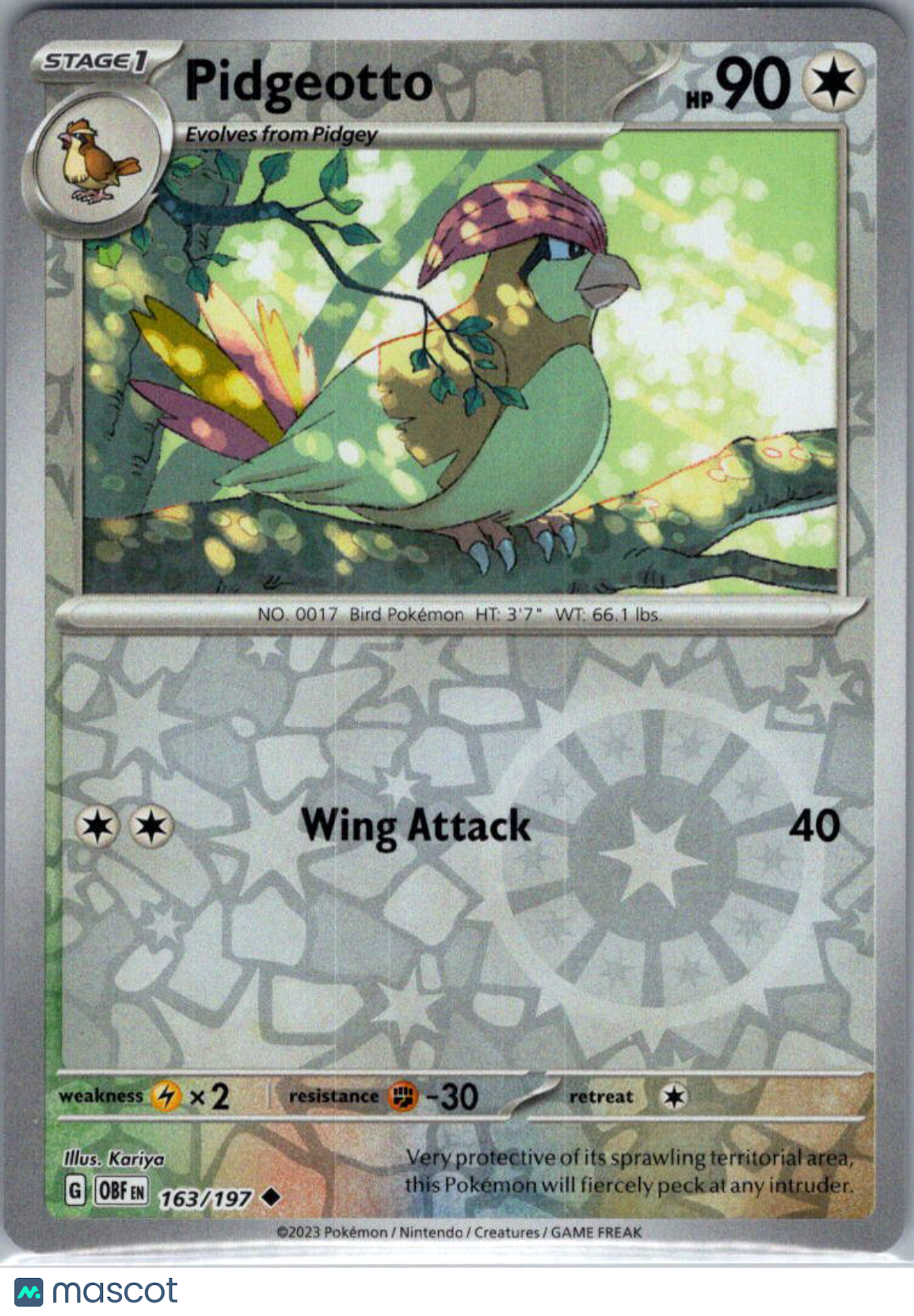 2023 Obsidian Flames Pidgeotto Reverse Holo Uncommon #163/197