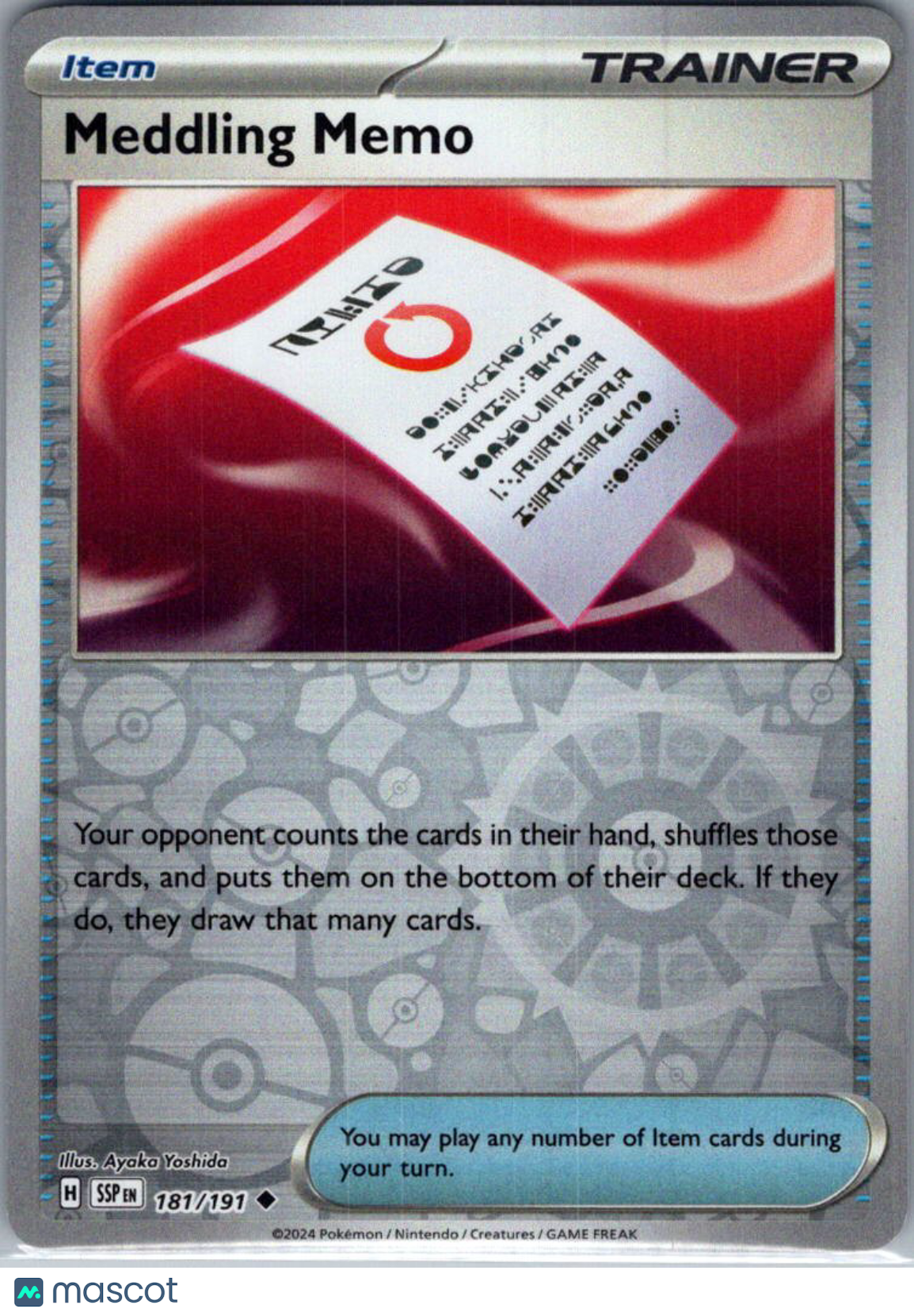 2024 Surging Sparks Meddling Memo Reverse Holo Uncommon #181/191